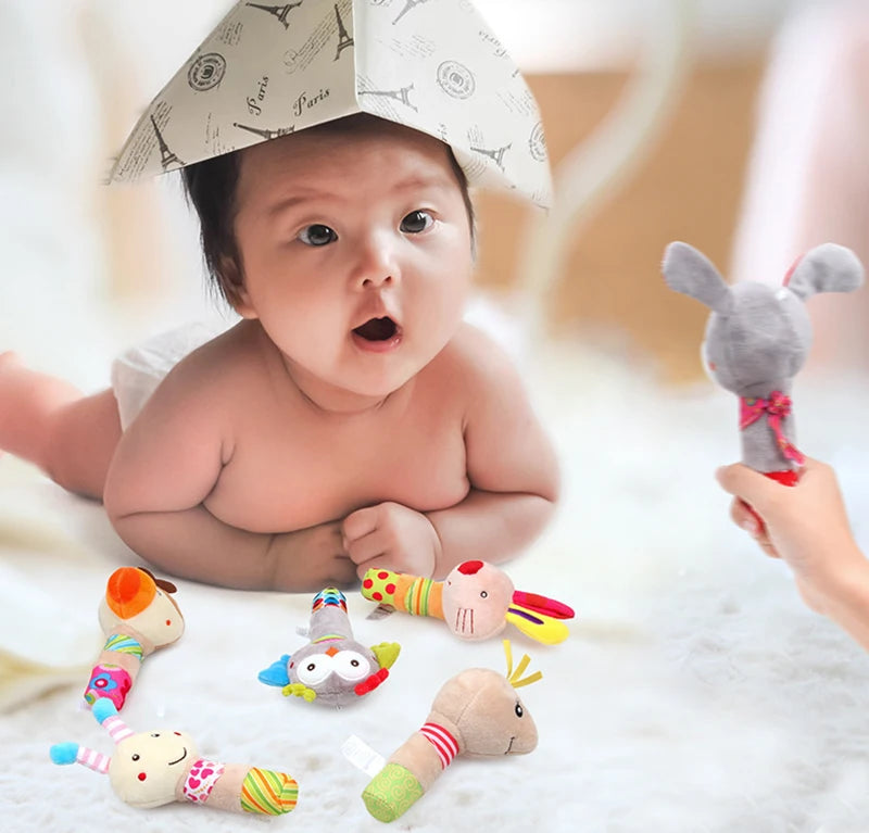 Baby Plush Rattle Cartoon Animals Crib Mobile Bed Bell Toys 0-12 Months Infant Toddler Early Educational Toy for Newborn Gifts