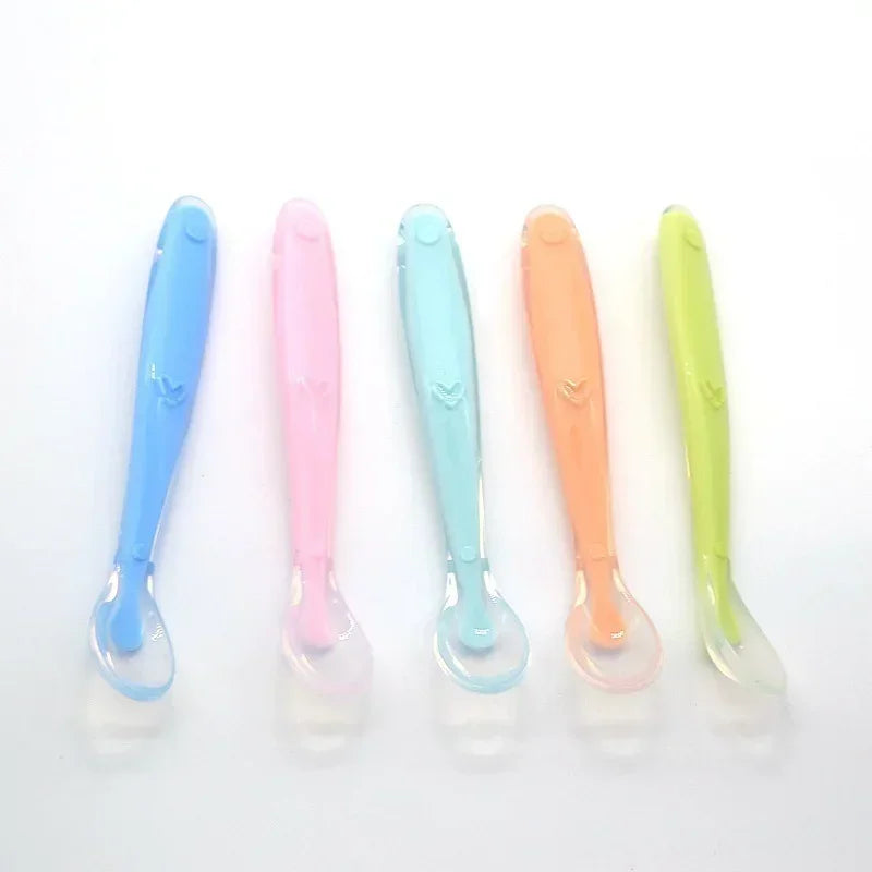 Baby Soft Safety Spoon Bowl Container Silicone Spoons Tableware for Child Infant Solid Feeding Flatware Toddler Care Feeder