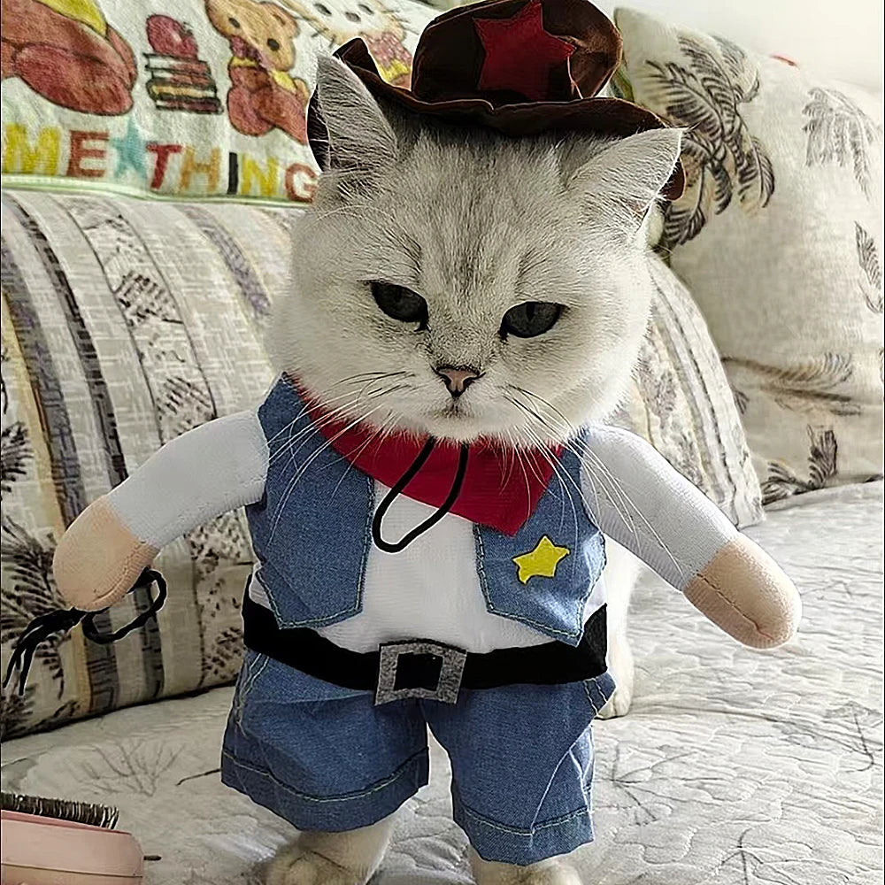 Cat Costume Clothes Funny Halloween Cosplay Cowboy Pet Outfits For Small Medium Dogs Cats Creative Novelty Kitten Party Clothing