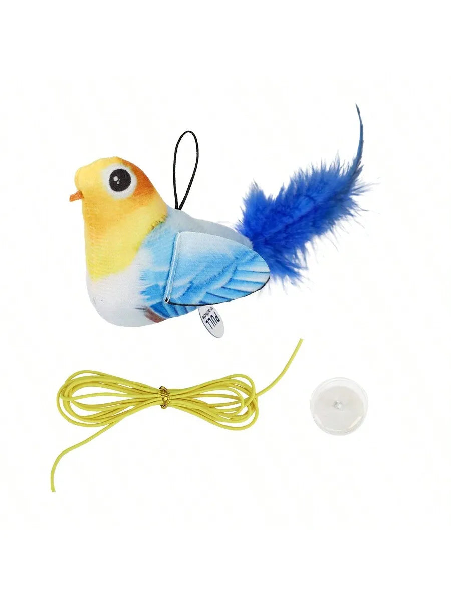 Random color Queaky Feathered Bird Cat Toy - Interactive Play and Chirp for Kittens, No Battery Needed, Ideal for Medium Breeds