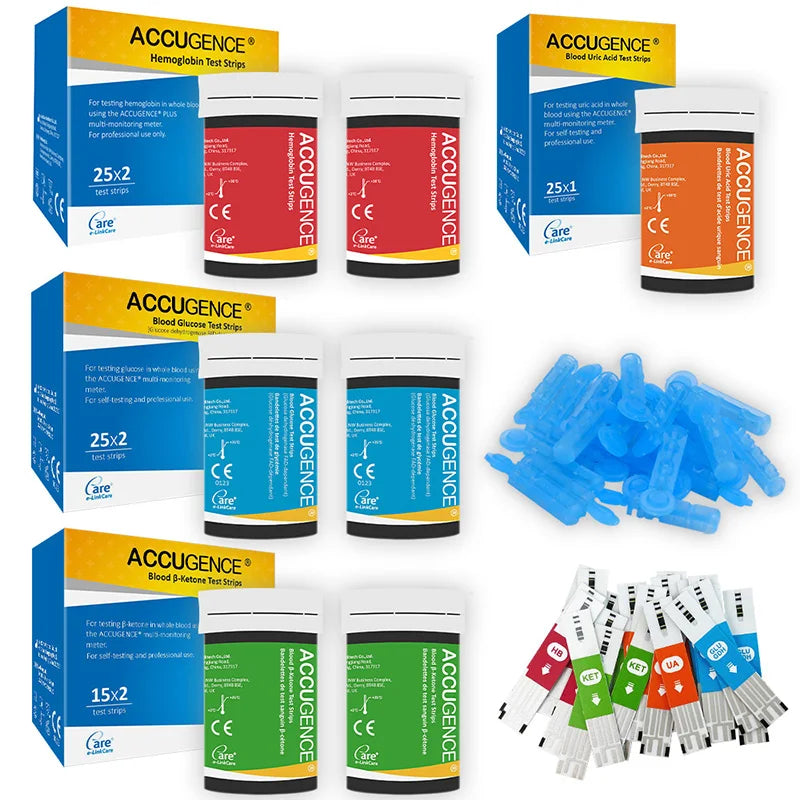 Blood Ketone Hemoglobin Uric Acid Blood Glucose Test Strips Test Strips for PM800 4 in 1 Meter Diabetes Gout HB Anemia Monitor