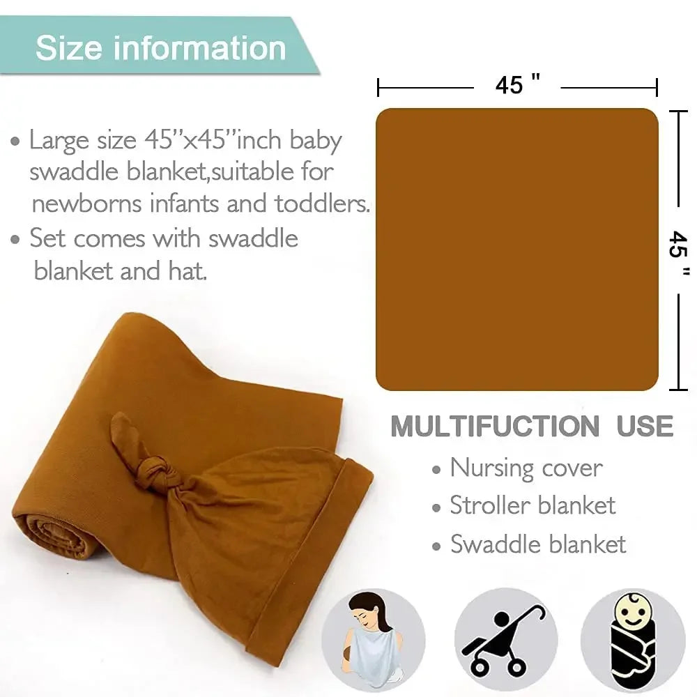 Swaddling Blanket and Hat Set for Newborns Suitable for Covering and Wrapping Baby Blankets for Both Boys and Girls