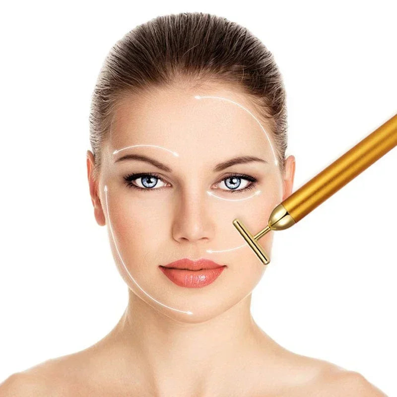24K Gold Beauty Bar Face Massager Electric Vibrating Rose Quartz 3D Roller Face Lifting Body Facial Gua Sha Jade Roller