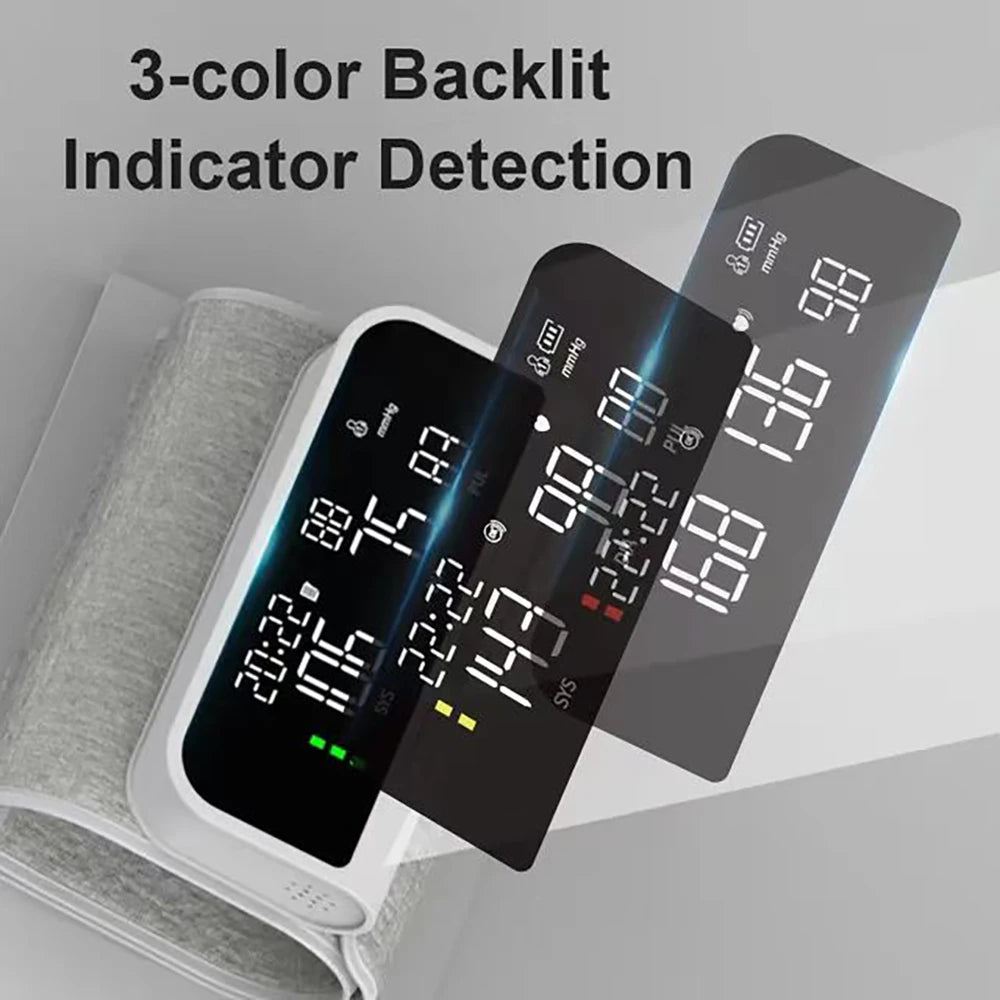 Full Upper Arm Blood Pressure Monitor Rechargeable Digital Three Color LCD large Screen Blood Pressure Monitor With Voice