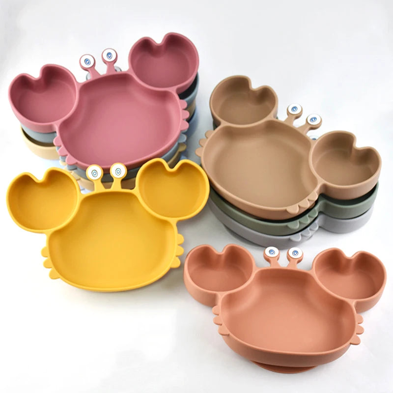 Food Grade Silicone Meal Plate Cartoon Toddler Plates Independent Feeding Training Anti-Drop Complementary Food Bowl Baby Stuff