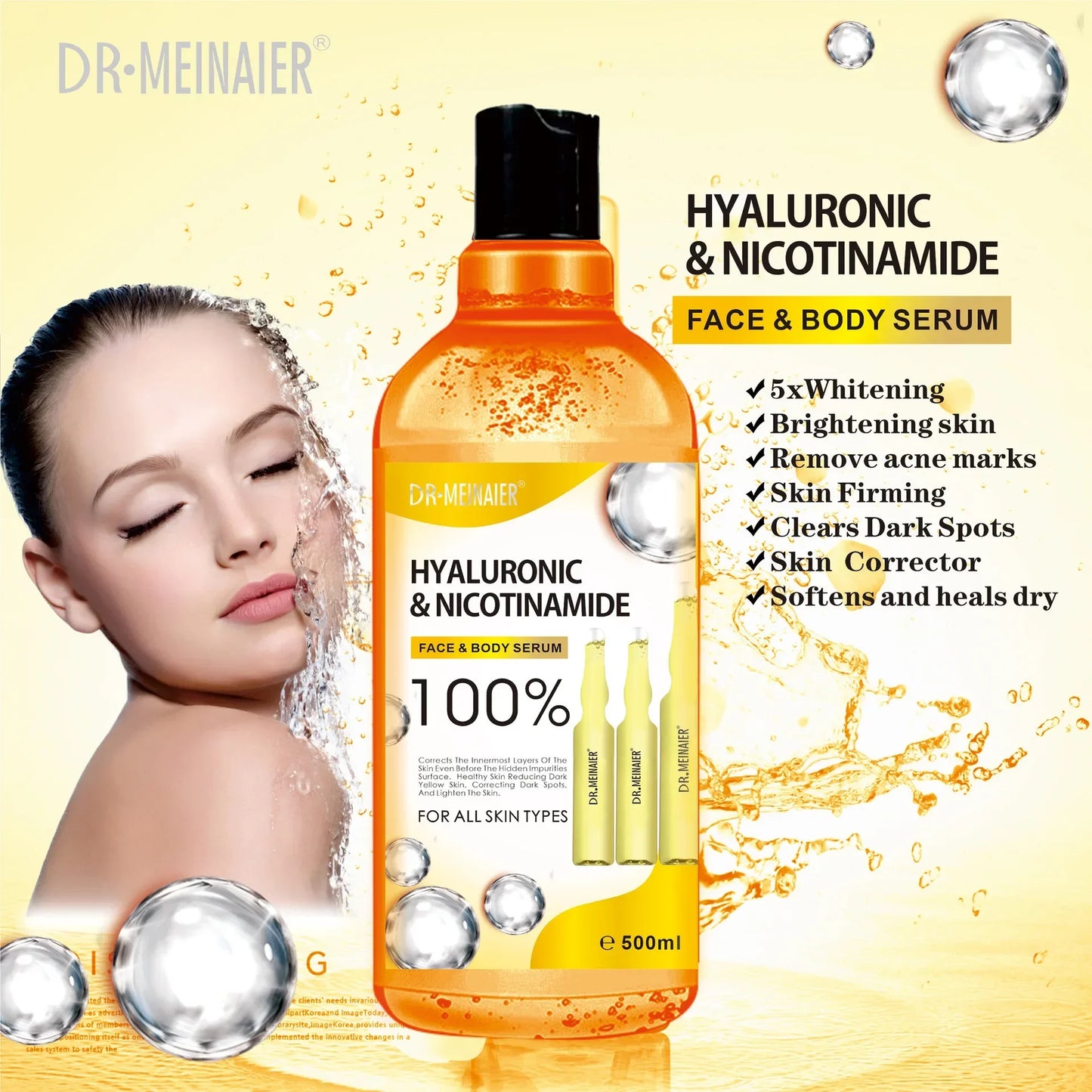 500ML Vitamin C AHA HYALURONIC& NICOTINAMIDE Face Serum Moisturizing Lightening Body Cream Honey&Almonds