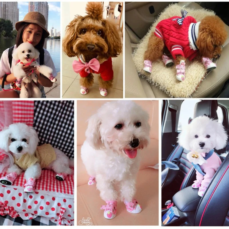 Pet Dog Canvas Shoes for Small Dogs Cute Stawberry Pattern Dog Shoes Anti-Slip Puppy Boots Breathable Cat Sneakers Pet Supplies