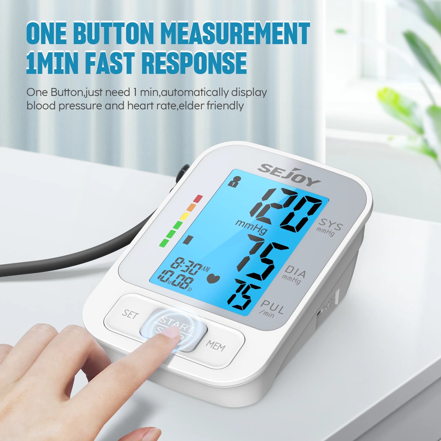 SEJOY Upper Arm Automatic Sphygmomanometer English Voice Backlight Blood Pressure Monitor High Accurate BP Monitors
