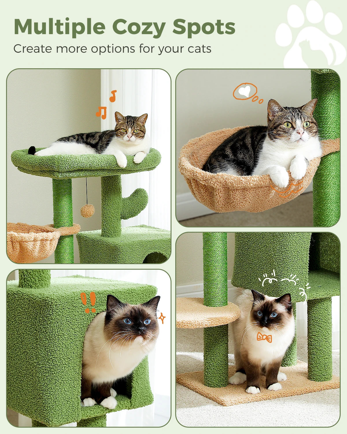 Cat Tree Cute Cat Tower with Padded Top Perch Comfy Hammock Private Condo Fully Scratching Post and Dangling Bell Ball