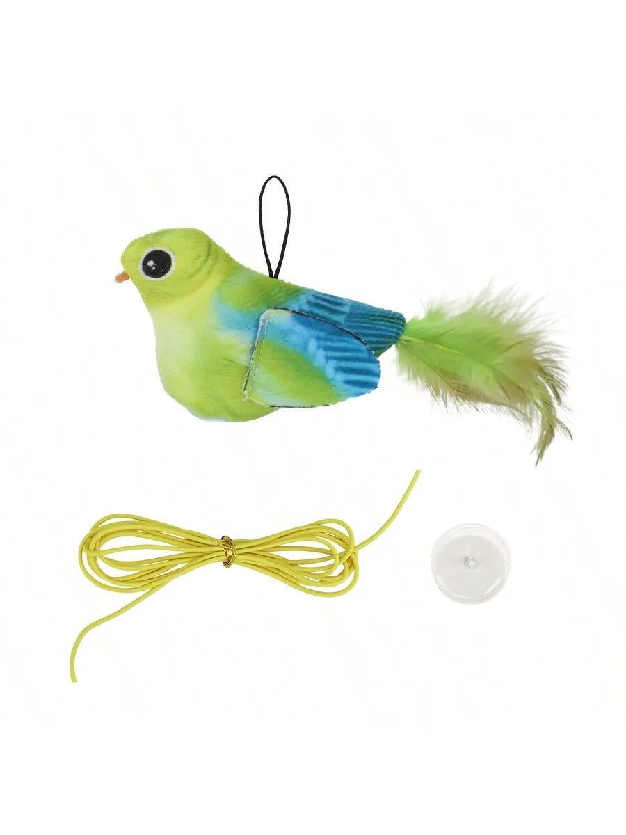 Random color Queaky Feathered Bird Cat Toy - Interactive Play and Chirp for Kittens, No Battery Needed, Ideal for Medium Breeds