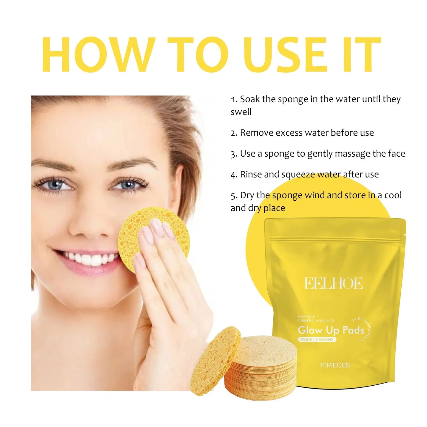 Turmeric Kojic Acid Cleansing Pads Exfoliating Pads Facial Sponges Removes Dirt Cleansing Exfoliating Daily Cleansing Skin Care