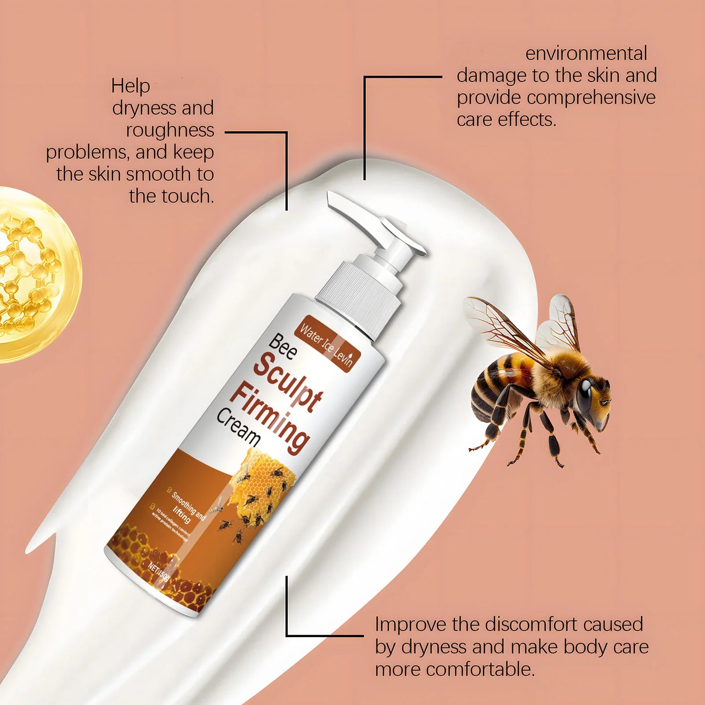 150g Bee Venom and Hyaluronic Acid Firming Cream - Unscented Deep Moisturizing Firming Dd Cream, Suitable for All Skin Types, Improves Highly Elasticity and Tightens Skin