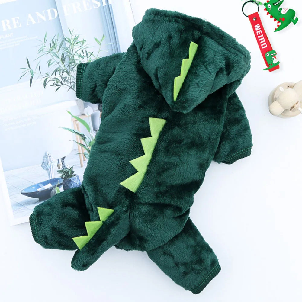 Dinosaur Pet Costume Cat and Dog Halloween Costume Cute Pet Dino Hoodie for Small Dogs Winter Warm Outfits Puppy Fleece Clothes