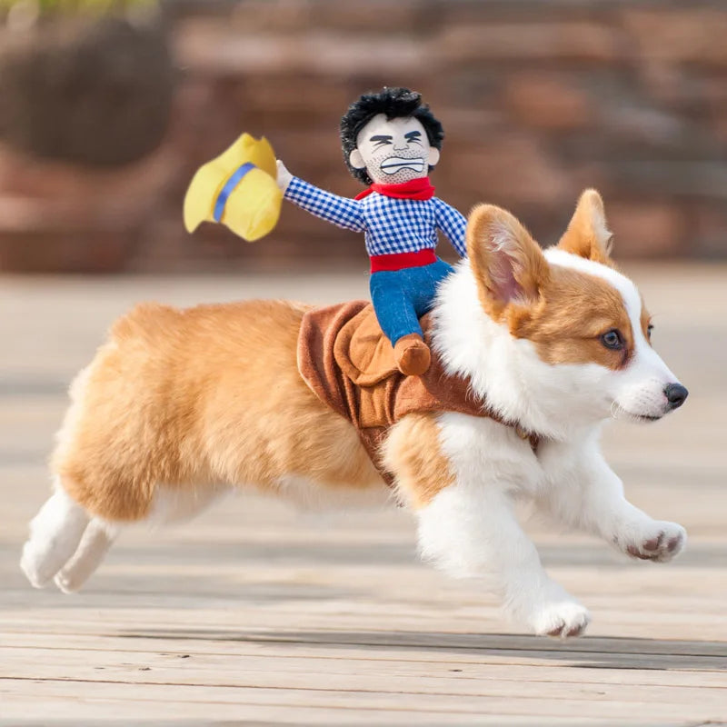Dog Halloween Costume Cowboy Rider Costume for Small Medium Dogs Cats Funny Dog Clothes Party Suits for Holiday Christmas