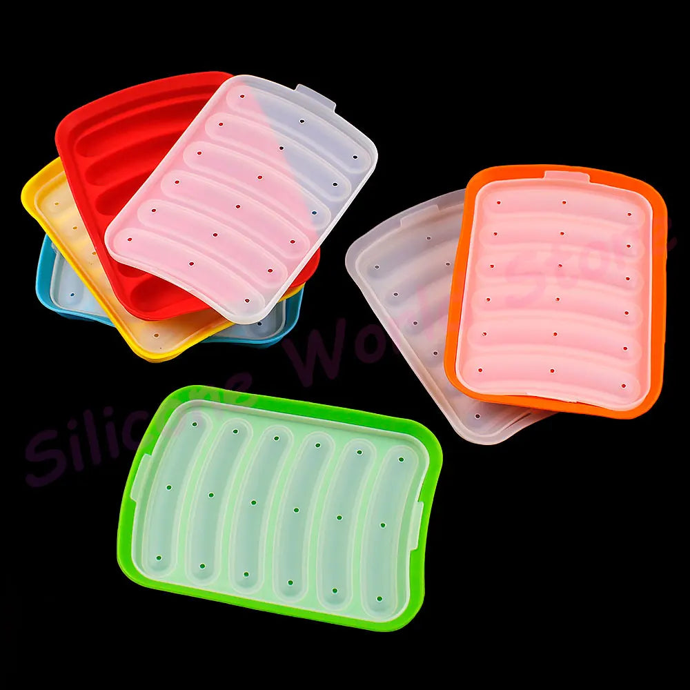 Silicone World DIY Silicone Sausage Molds With Lid Baby Complementary Food Baked and Steamed Ham Hot Dog Making Mold Baking Tool