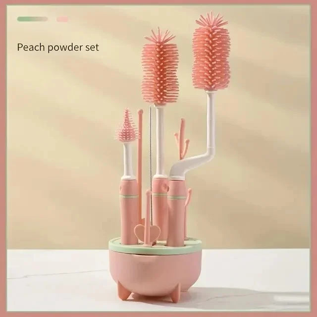 4Pcs Silicone Baby Bottle Brush Long Handle Cleaning Set 360 Degree Rotating Cleaner Nipple Brush Set Feeding Bottles Cleaner