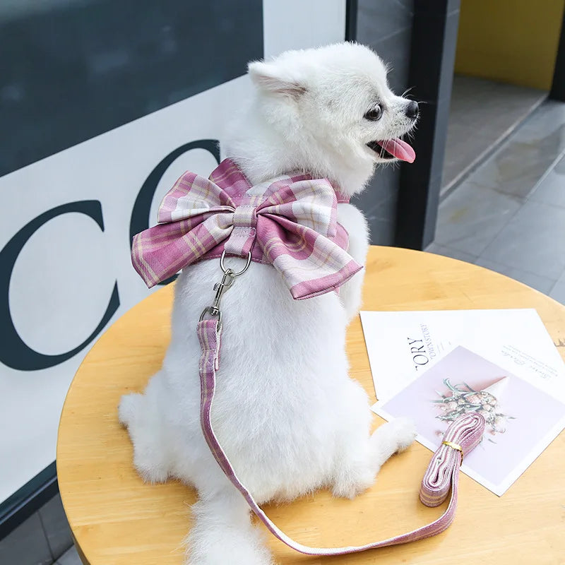 New Pets Dog Harness Set Adjustable Bowknot Cute Harness Dogs No Pull Soft Mesh Chest Strap Collar Perro Puppy Outdoor Walking