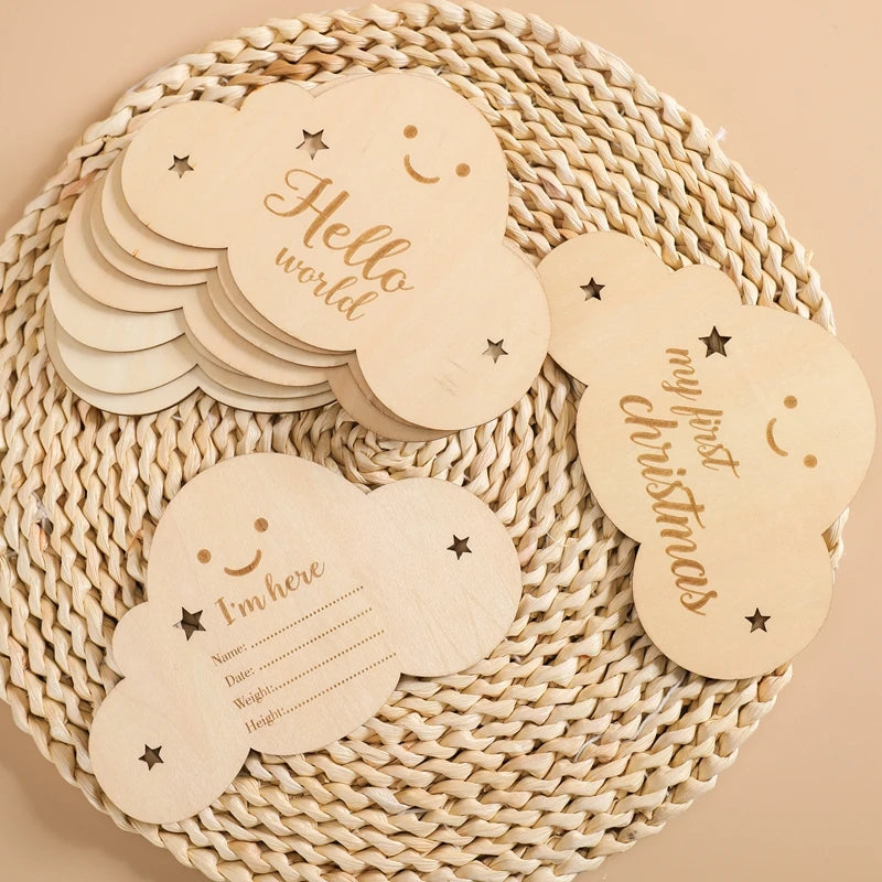 8pc/set Wooden Baby Milestone Card For Newborn Cute Cloud Shape Photography Props Accessories Month Cards Sticker Newborn Gifts