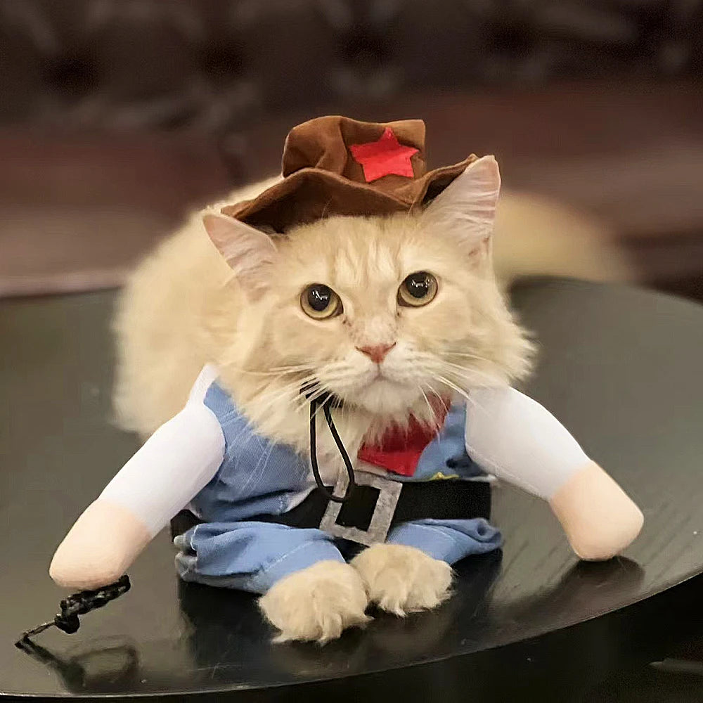 Cat Costume Clothes Funny Halloween Cosplay Cowboy Pet Outfits For Small Medium Dogs Cats Creative Novelty Kitten Party Clothing
