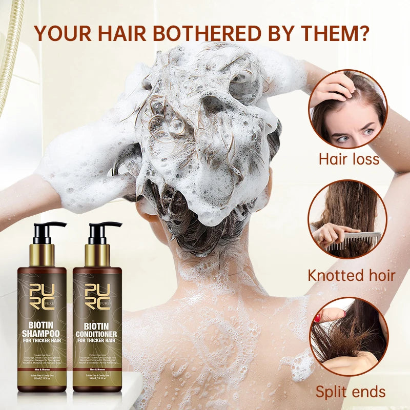 PURC Smoothing Hair Scalp Treatment Hair Shampoo Biotin Hair Oil and Conditioner Set for Men Women Hair Care