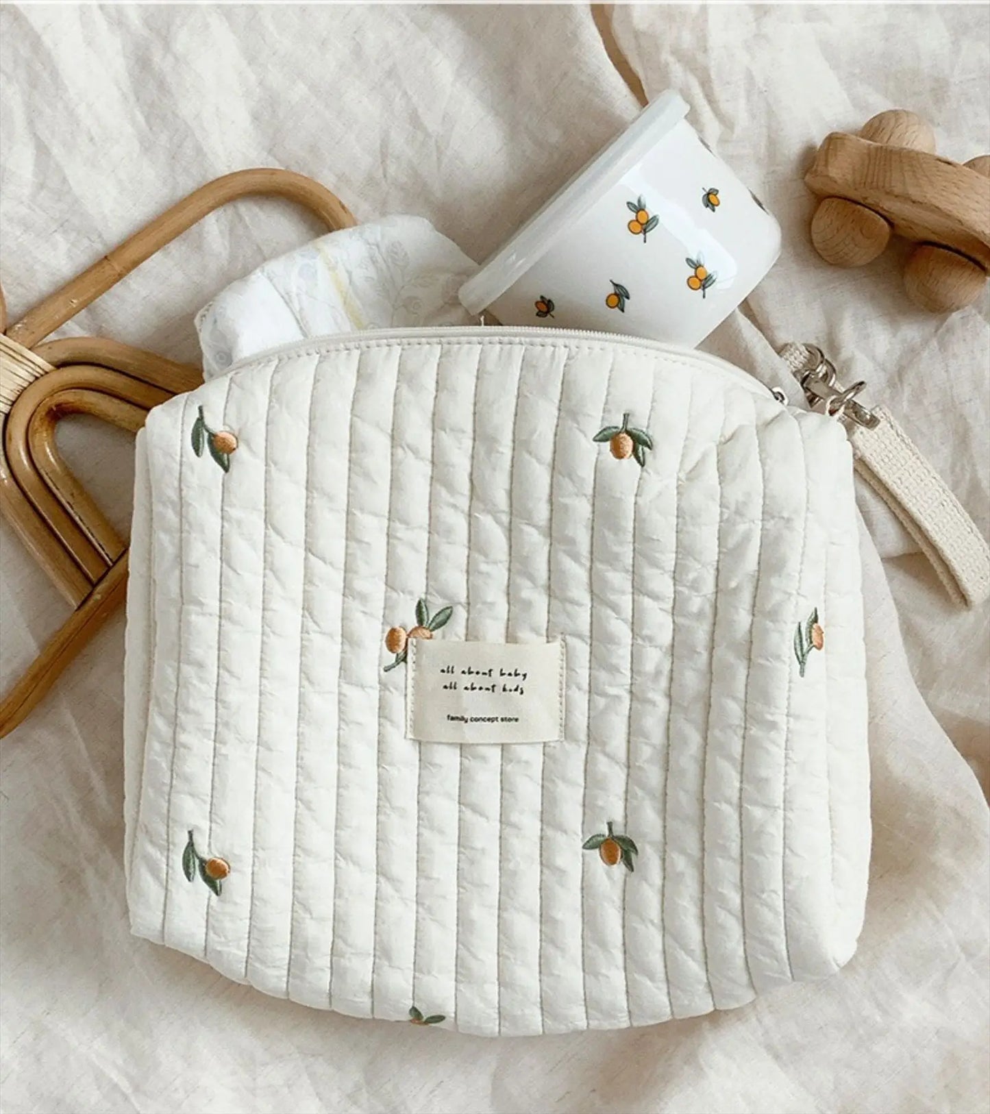 Portable Stroller Nappy Bag Quilted Baby Diaper Caddy Organizer Embroidered Mommy Bags Babies Accessories Changing Bag Storage