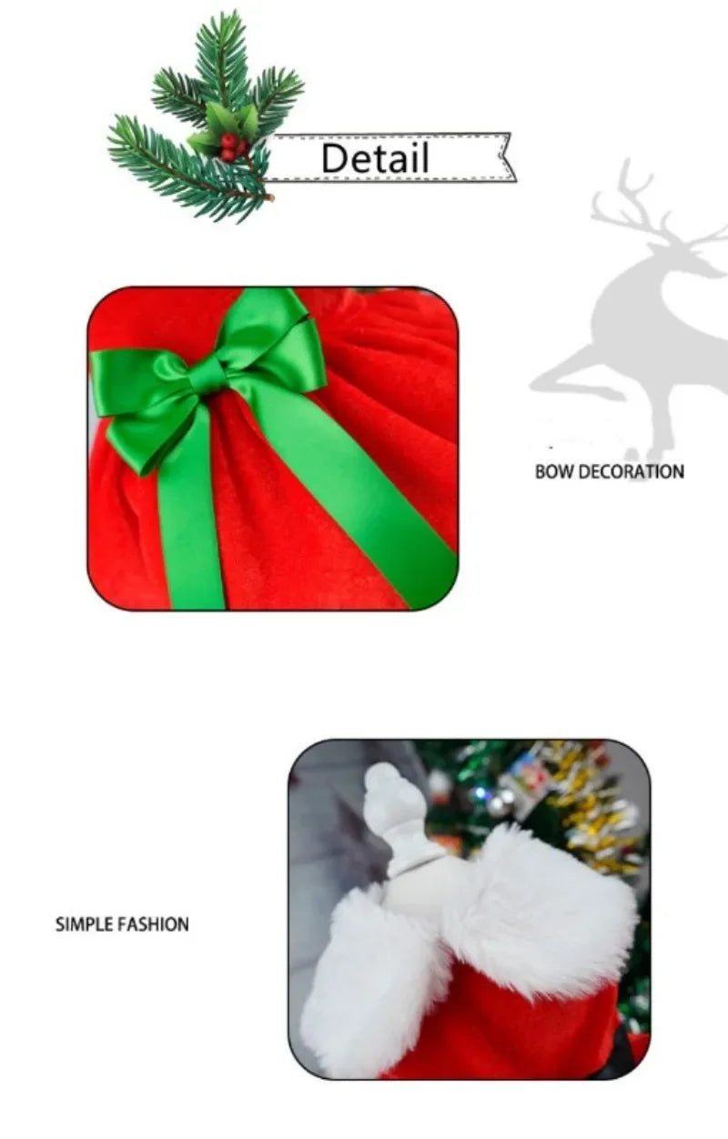 Pet Christmas Clothing Dog Cat Red Dress Warm Bow Frock Golden Velvet Fabric Santa Claus Clothes Dogs Cats Garment Pets Supplies