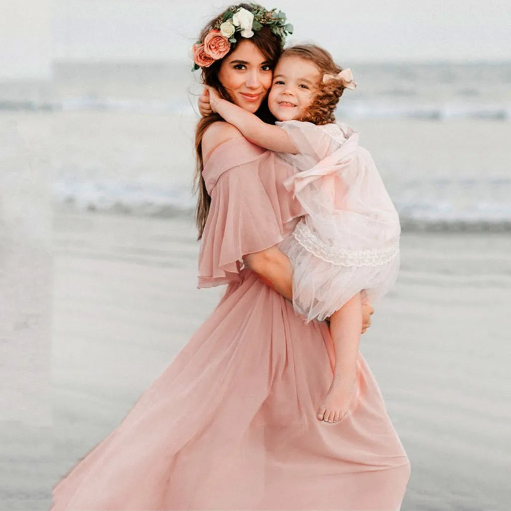 Maternity Dress Women Solid Color Short Sleeve Ruffles Props Dress Pregnants Photography Maternities Party Temperament Outfits