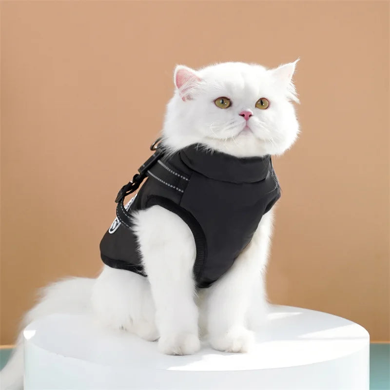 Pet Dog Coat with Harness Winter Cat Waterproof Coat Zipper Dog Jacket with Reflective Harness for Smal Medium Large Dogs