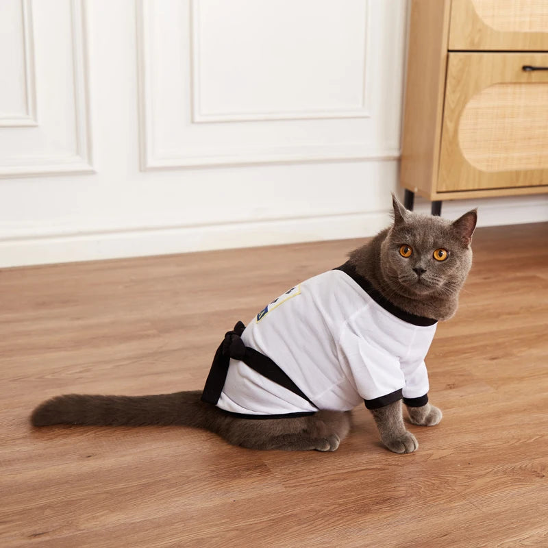 Pet Halloween Karate Costume with Belt Funny Taekwondo Uniform for Dogs and Cats