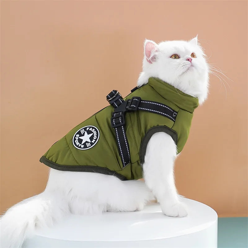 Pet Dog Coat with Harness Winter Cat Waterproof Coat Zipper Dog Jacket with Reflective Harness for Smal Medium Large Dogs