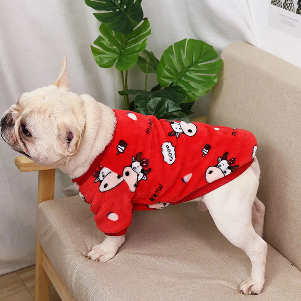 Warm Dog Clothes Cute Print Puppy Pet Clothing French Bulldog Hoodie Winter Dog Pajamas Sweater Coat for Small Medium Dogs Cats