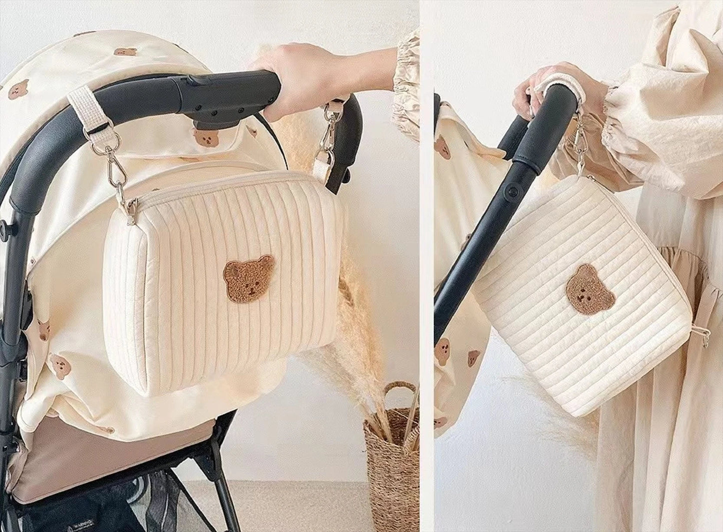 Portable Stroller Nappy Bag Quilted Baby Diaper Caddy Organizer Embroidered Mommy Bags Babies Accessories Changing Bag Storage