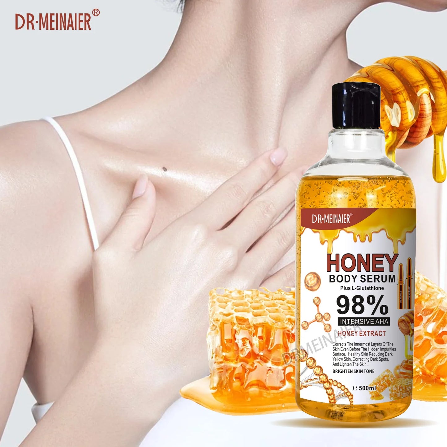 500ML Vitamin C AHA HYALURONIC& NICOTINAMIDE Face Serum Moisturizing Lightening Body Cream Honey&Almonds