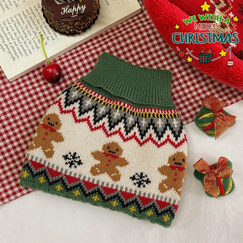 Dog Winter Clothes Pet Christmas Red Sweaters Sleeveless Gingerbread Reindeer Pattern Soft Warm Fall Winter Cats Dogs Clothes