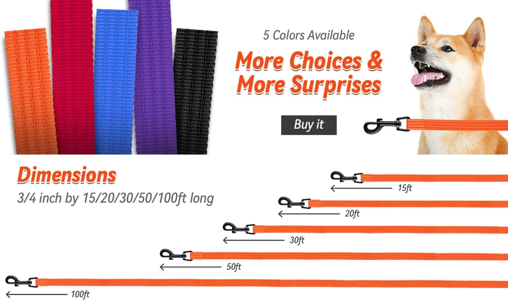 Nylon Dog Training Leashes Walking Pet Leash Long Lanyard Traction Rope for Small Large Dogs 4.5M 10M 15M Lead Item