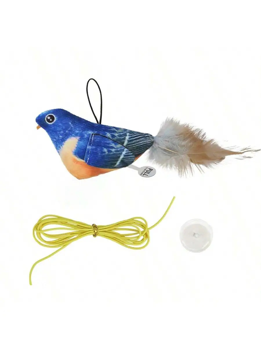 Random color Queaky Feathered Bird Cat Toy - Interactive Play and Chirp for Kittens, No Battery Needed, Ideal for Medium Breeds
