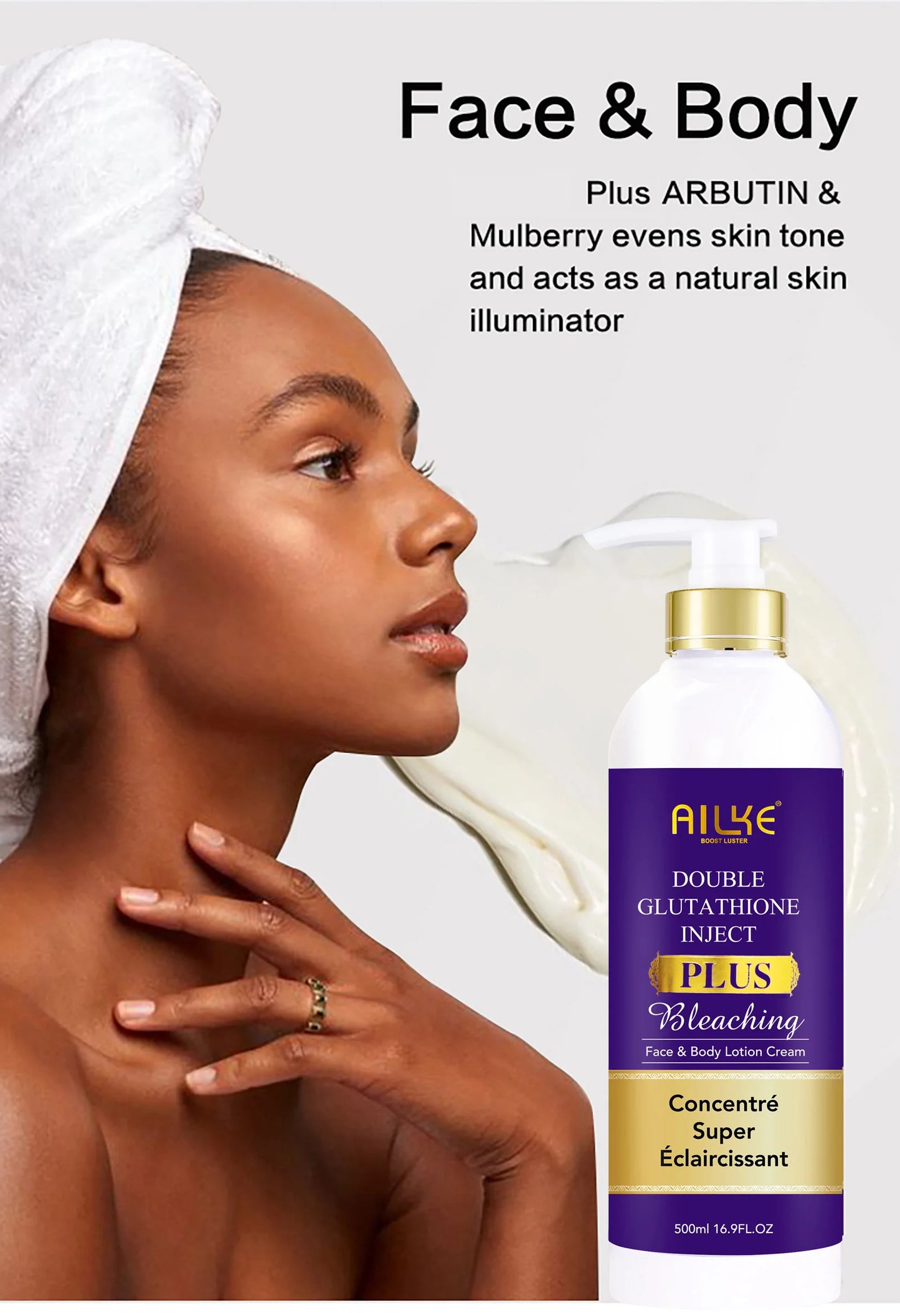 AILKE Glutathione PLUS Skin Care Set, Advanced Lightening Lotion, Moisturizes Softens Skin, Skin Bleaching Kit for Men, Women