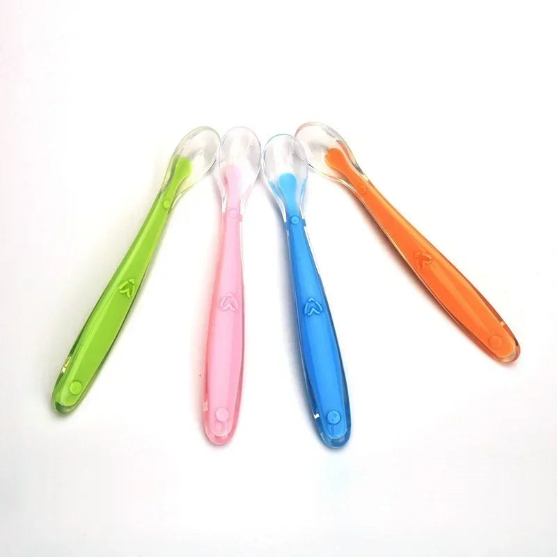 Baby Soft Safety Spoon Bowl Container Silicone Spoons Tableware for Child Infant Solid Feeding Flatware Toddler Care Feeder