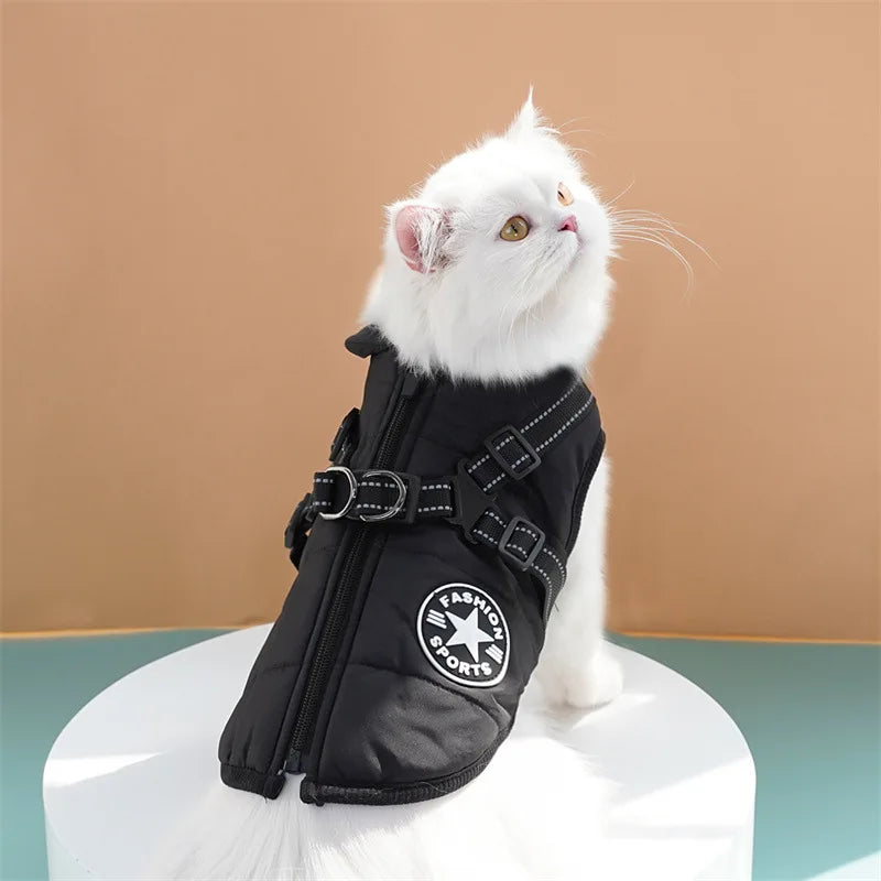 Pet Dog Coat with Harness Winter Cat Waterproof Coat Zipper Dog Jacket with Reflective Harness for Smal Medium Large Dogs