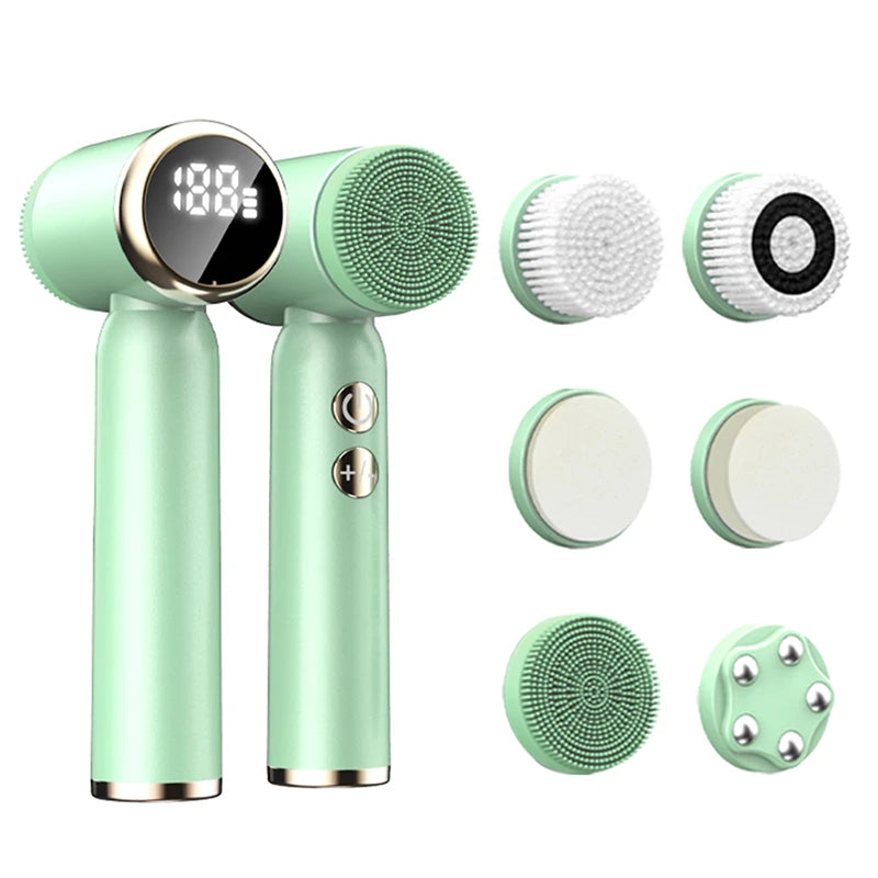 Six-In-One Cleansing Brush Face Wash Brush Clean Pores Exfoliating Silicone Facial Deep Pore Skin Care Scrub Cleanser Tool