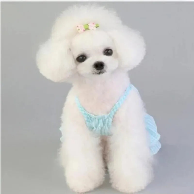 Pink Blue Dog Skirt Plaid Pet Bulldog Dress Spring Summer Party Skirt Teddy French Cat Dress