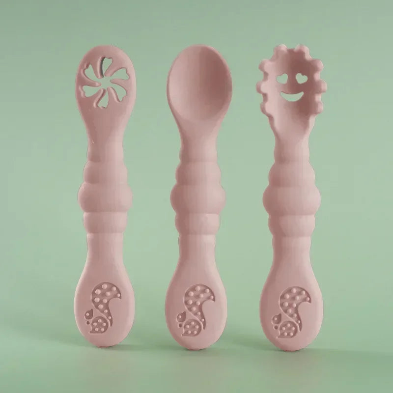 3PCS Silicone Spoon Fork For Baby Utensils Set Feeding Food Toddler Learn To Eat Training Soft Fork Cutlery Children's Tableware