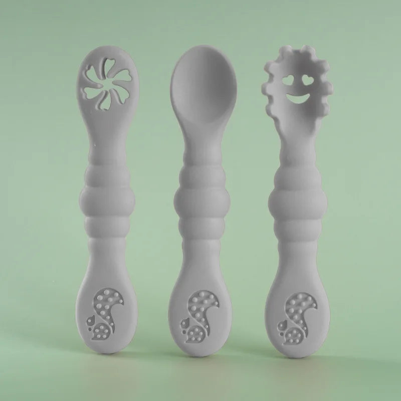 3PCS Cute Baby Learning Spoons Utensils Set Newborn Feeding Spoon Set Toddler Scoop Weaning Cutlery Children‘s Tablewar