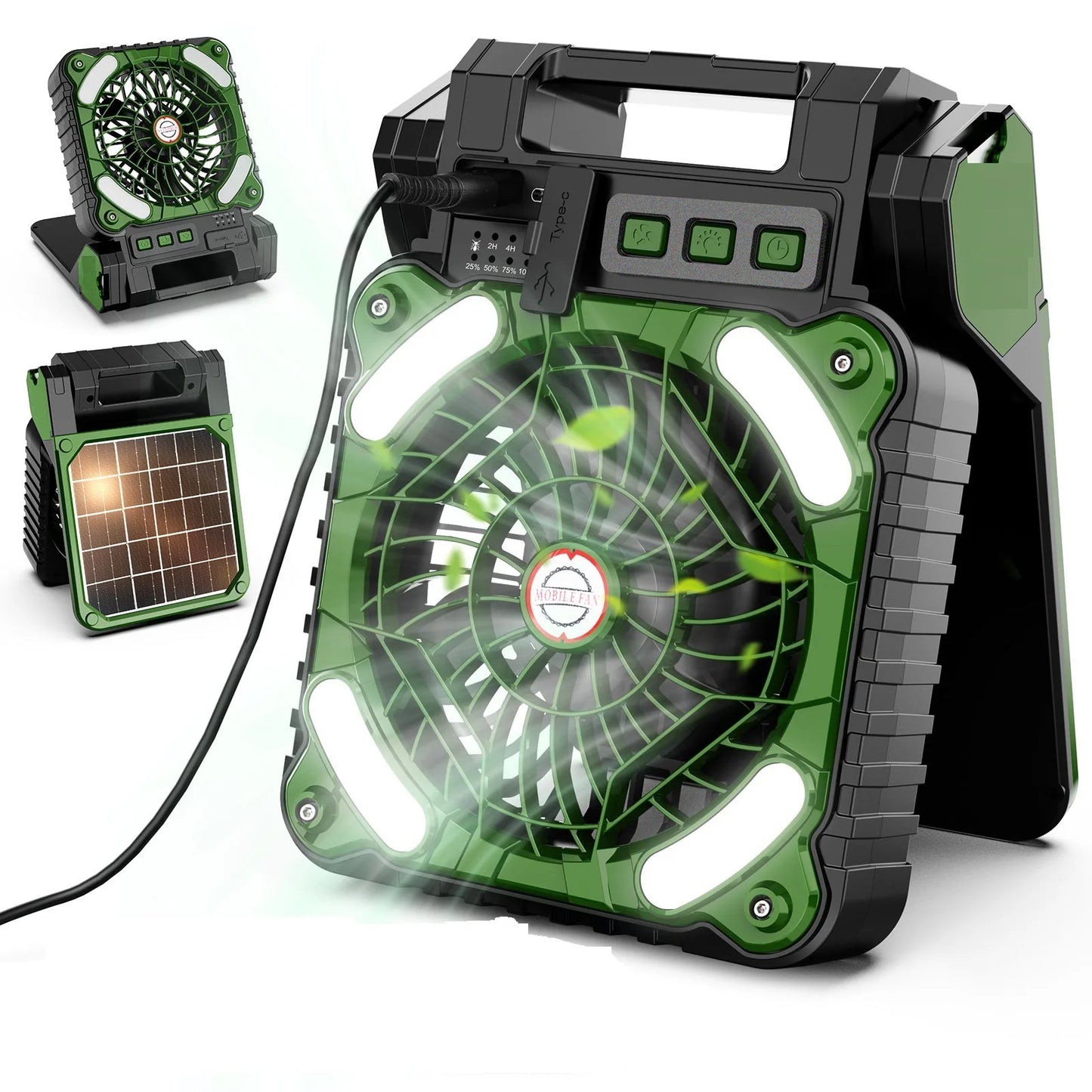 Portable Solar Fans 7800mAh LED Lantern Rechargeable Solar Powered Camping Fan 4 Speeds Powerful Wind 90° Folding Ventilador