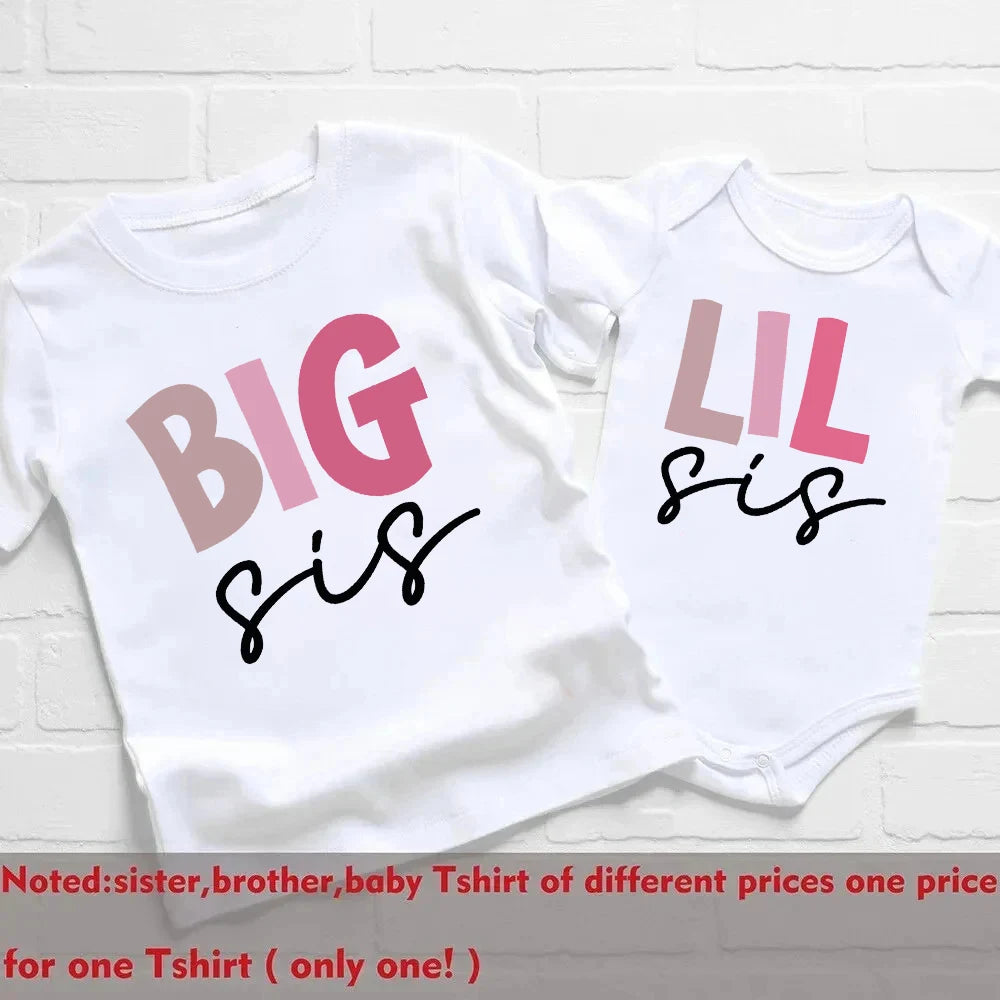 Big Brother Little Sister Family Matching Shirts Boys Girls Sibling T-shirt Toddler Romper Bodysuit KidsTops Short Sleeve Outfit