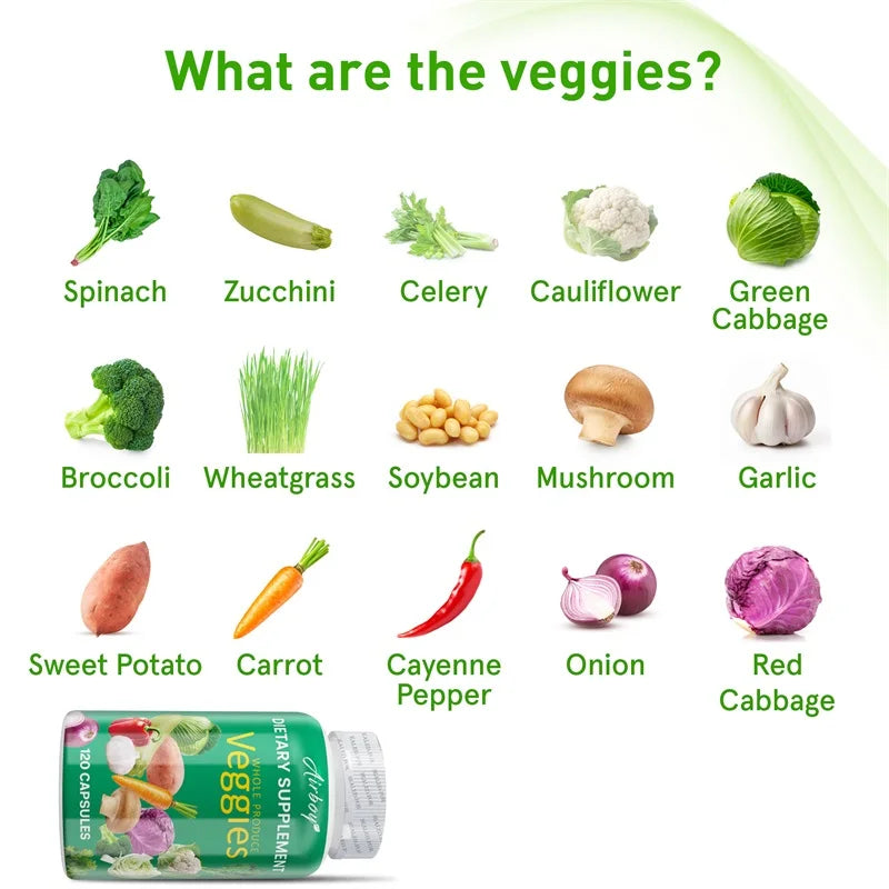 Veggies Supplement Filled with Vitamins and Minerals Promote Antioxidants Increase Immune Defense