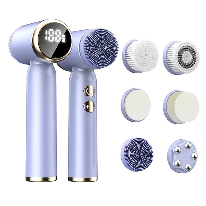 Six-In-One Cleansing Brush Face Wash Brush Clean Pores Exfoliating Silicone Facial Deep Pore Skin Care Scrub Cleanser Tool