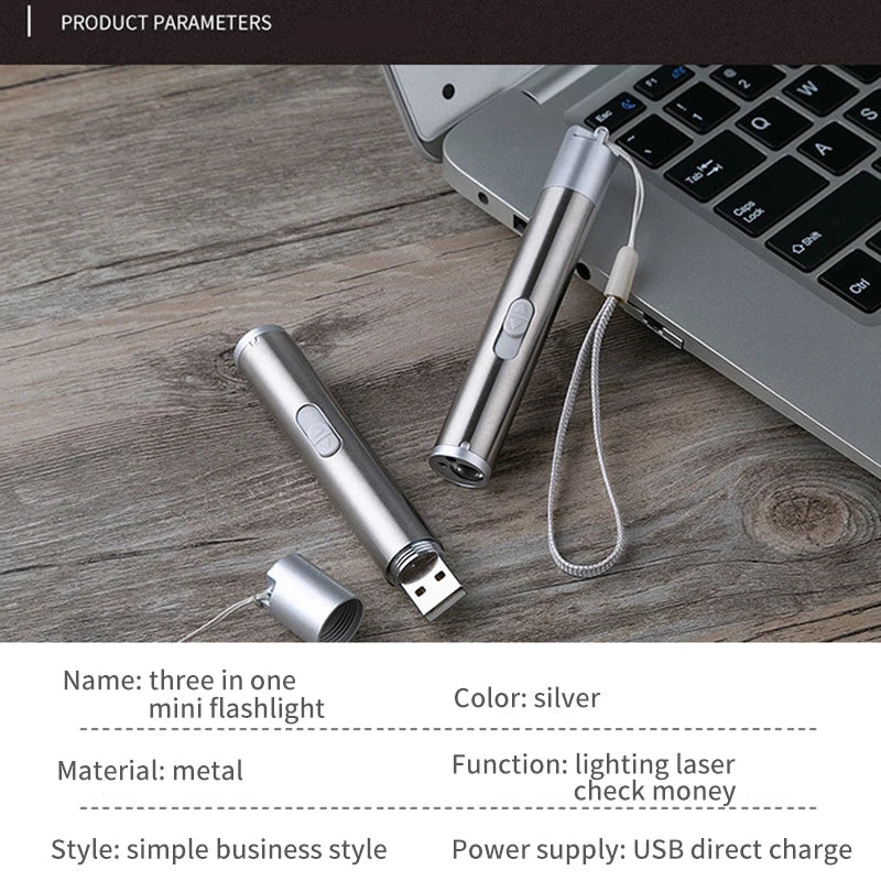 Pointers USB Charging Rechargeable 3-in-1 Flashlight Red Camping Lamp Multifunctional Toy UV Props Pet Training