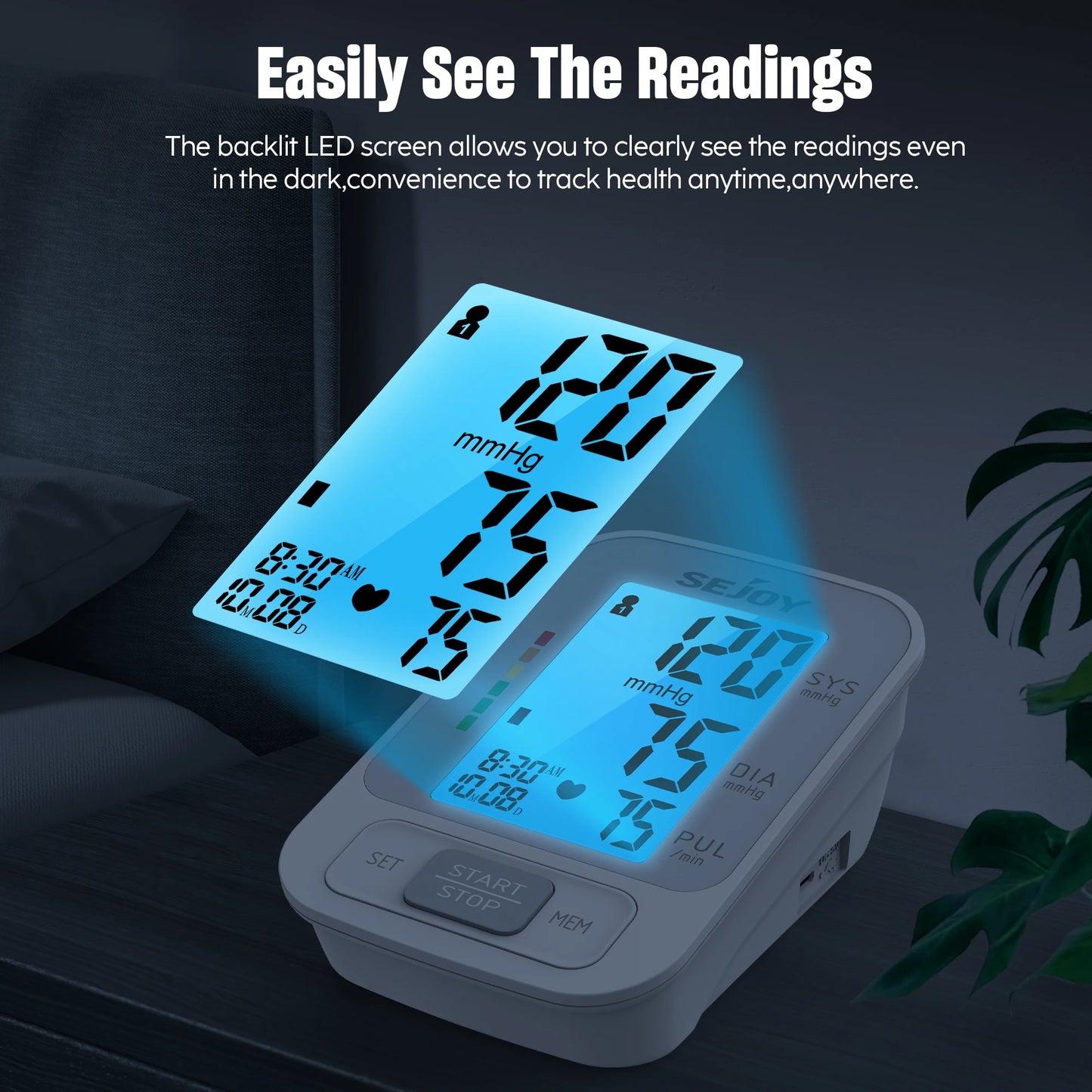 SEJOY Upper Arm Automatic Sphygmomanometer English Voice Backlight Blood Pressure Monitor High Accurate BP Monitors