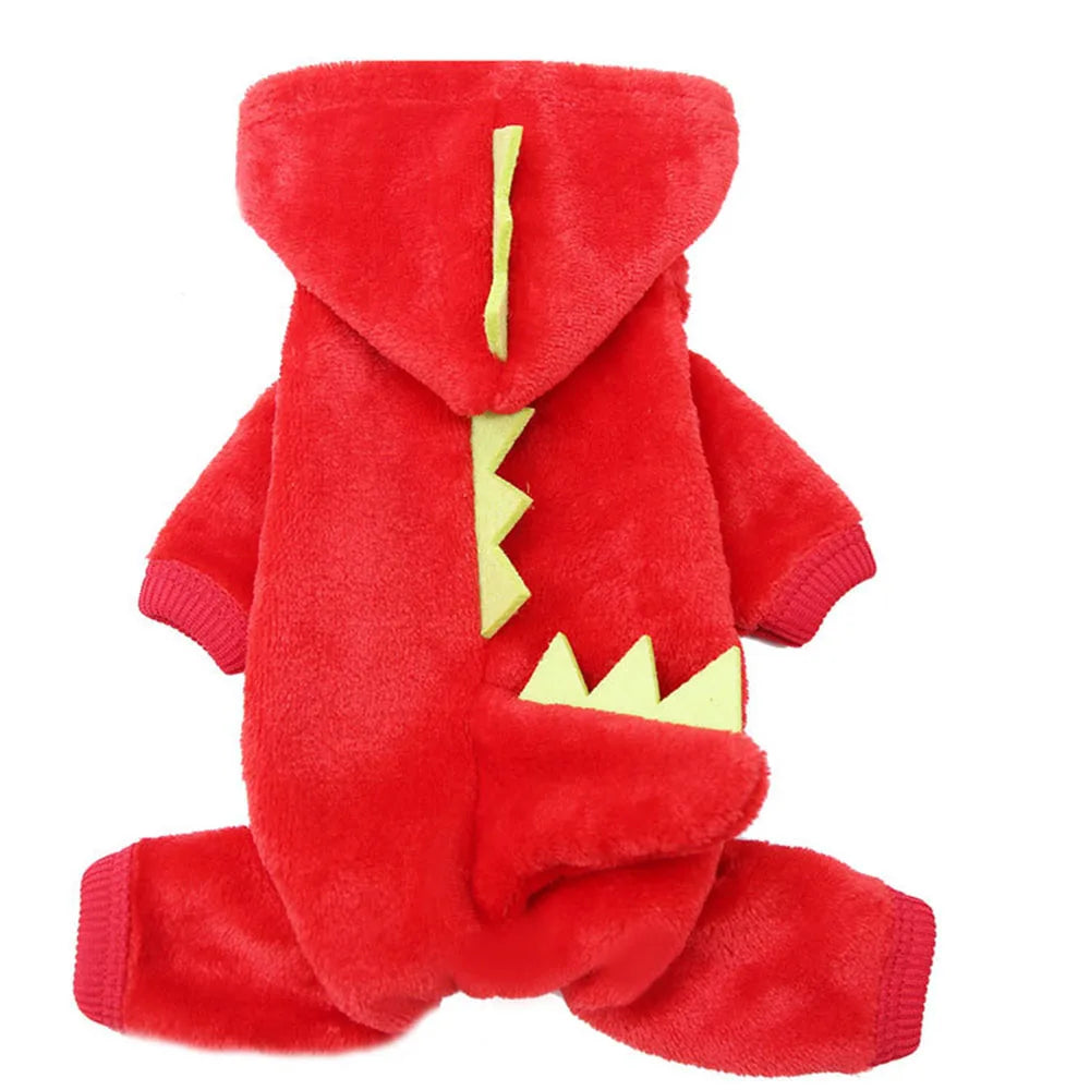 Dinosaur Pet Costume Cat and Dog Halloween Costume Cute Pet Dino Hoodie for Small Dogs Winter Warm Outfits Puppy Fleece Clothes